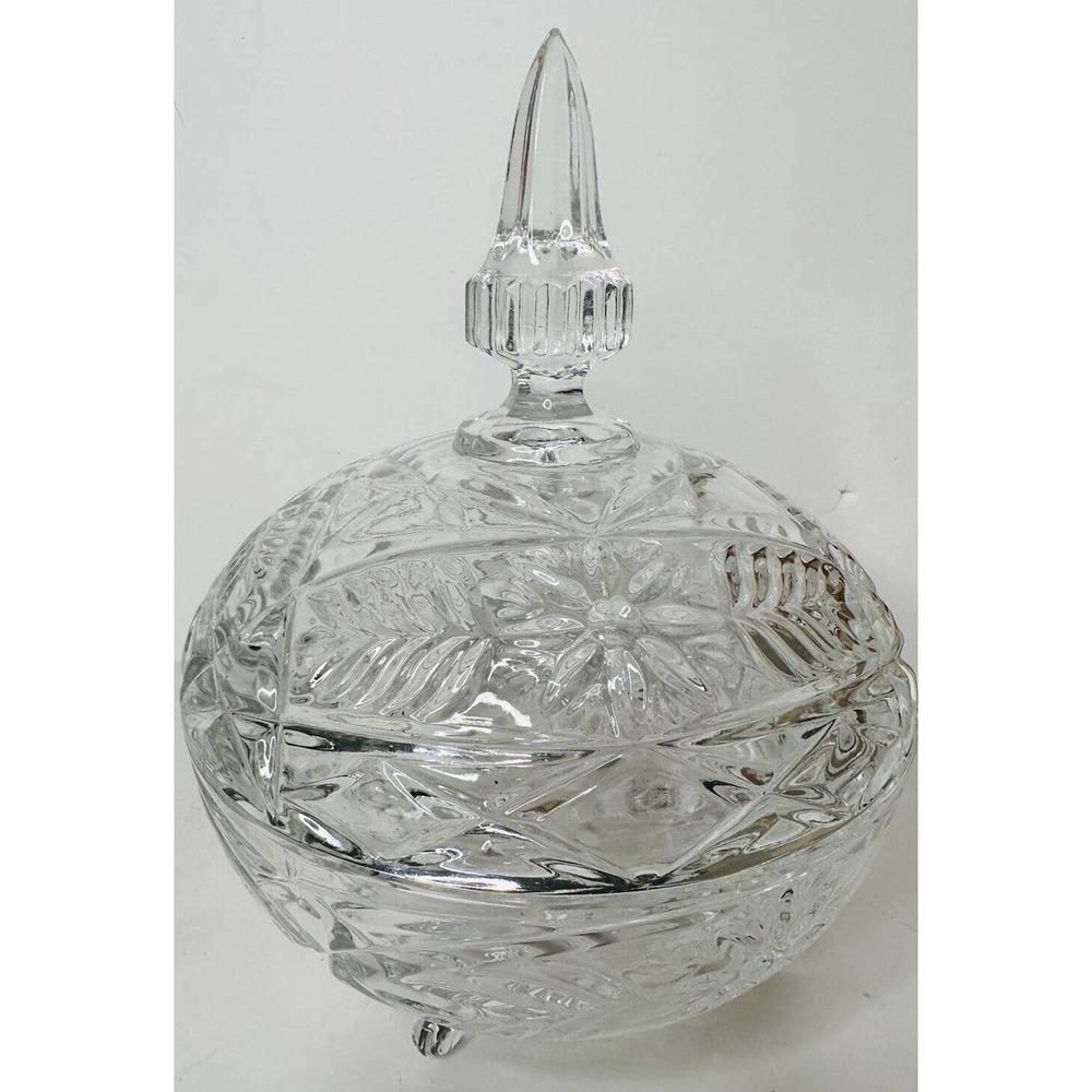Vtg Footed Clear Crystal Glass 10" Pedestal Candy Bowl Dish with Steeple Lid - Picture 3 of 9